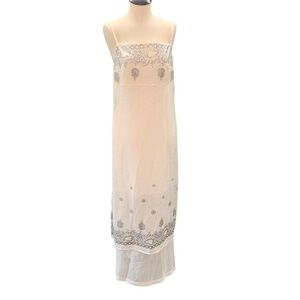 SUE WONG White Embroidered Paisley Sheath Maxi Dress Large